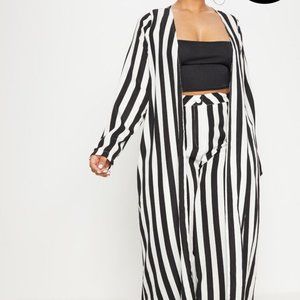 Plus Black Striped Longline Duster Jacket